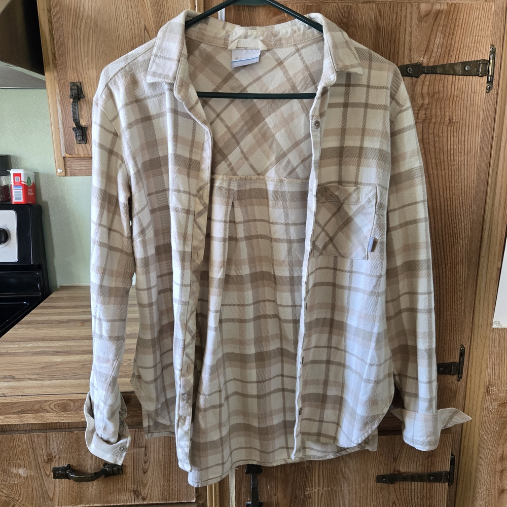 Columbia Beige and Cream Plaid Shirt